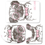 Cute Pug With Glasses Print 3 Piece Bath Mat Set