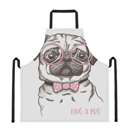 Cute Pug With Glasses Print Apron