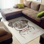Cute Pug With Glasses Print Area Rug