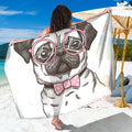 Cute Pug With Glasses Print Beach Sarong Wrap