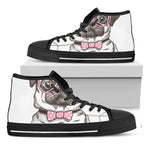 Cute Pug With Glasses Print Black High Top Shoes