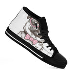 Cute Pug With Glasses Print Black High Top Shoes