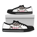 Cute Pug With Glasses Print Black Low Top Sneakers