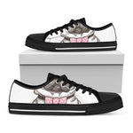 Cute Pug With Glasses Print Black Low Top Shoes 