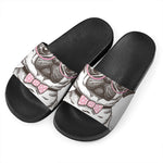 Cute Pug With Glasses Print Black Slide Sandals