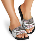 Cute Pug With Glasses Print Black Slide Sandals