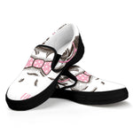 Cute Pug With Glasses Print Black Slip On Shoes