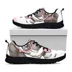 Cute Pug With Glasses Print Black Sneakers