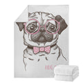 Cute Pug With Glasses Print Blanket