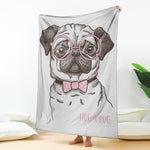 Cute Pug With Glasses Print Blanket