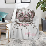 Cute Pug With Glasses Print Blanket