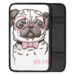 Cute Pug With Glasses Print Car Center Console Cover