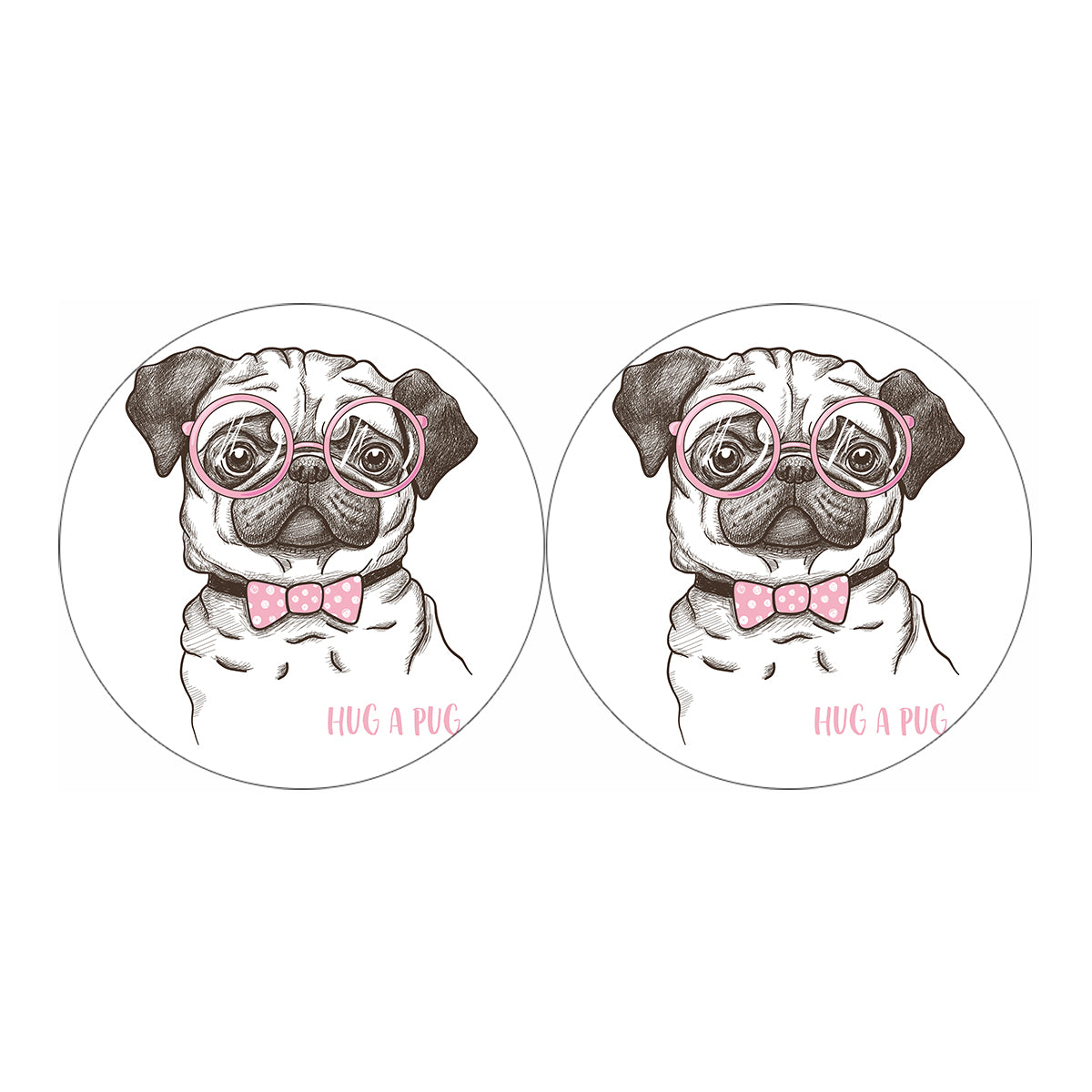 Cute Pug With Glasses Print Car Coasters