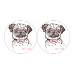 Cute Pug With Glasses Print Car Coasters
