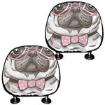 Cute Pug With Glasses Print Car Headrest Covers