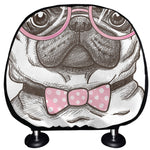 Cute Pug With Glasses Print Car Headrest Covers