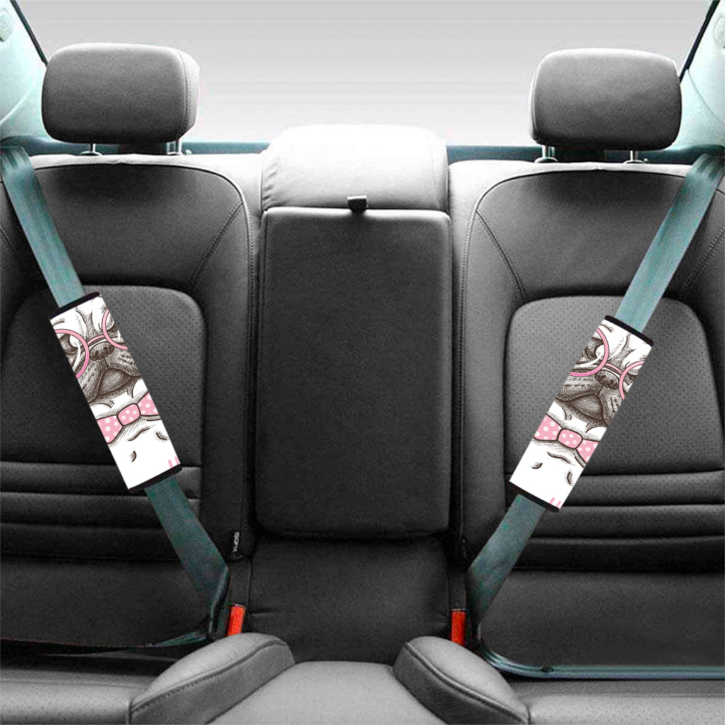 Cute Pug With Glasses Print Car Seat Belt Covers