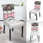 Cute Pug With Glasses Print Dining Chair Slipcover