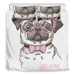 Cute Pug With Glasses Print Duvet Cover Bedding Set
