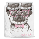 Cute Pug With Glasses Print Duvet Cover Bedding Set