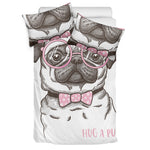 Cute Pug With Glasses Print Duvet Cover Bedding Set