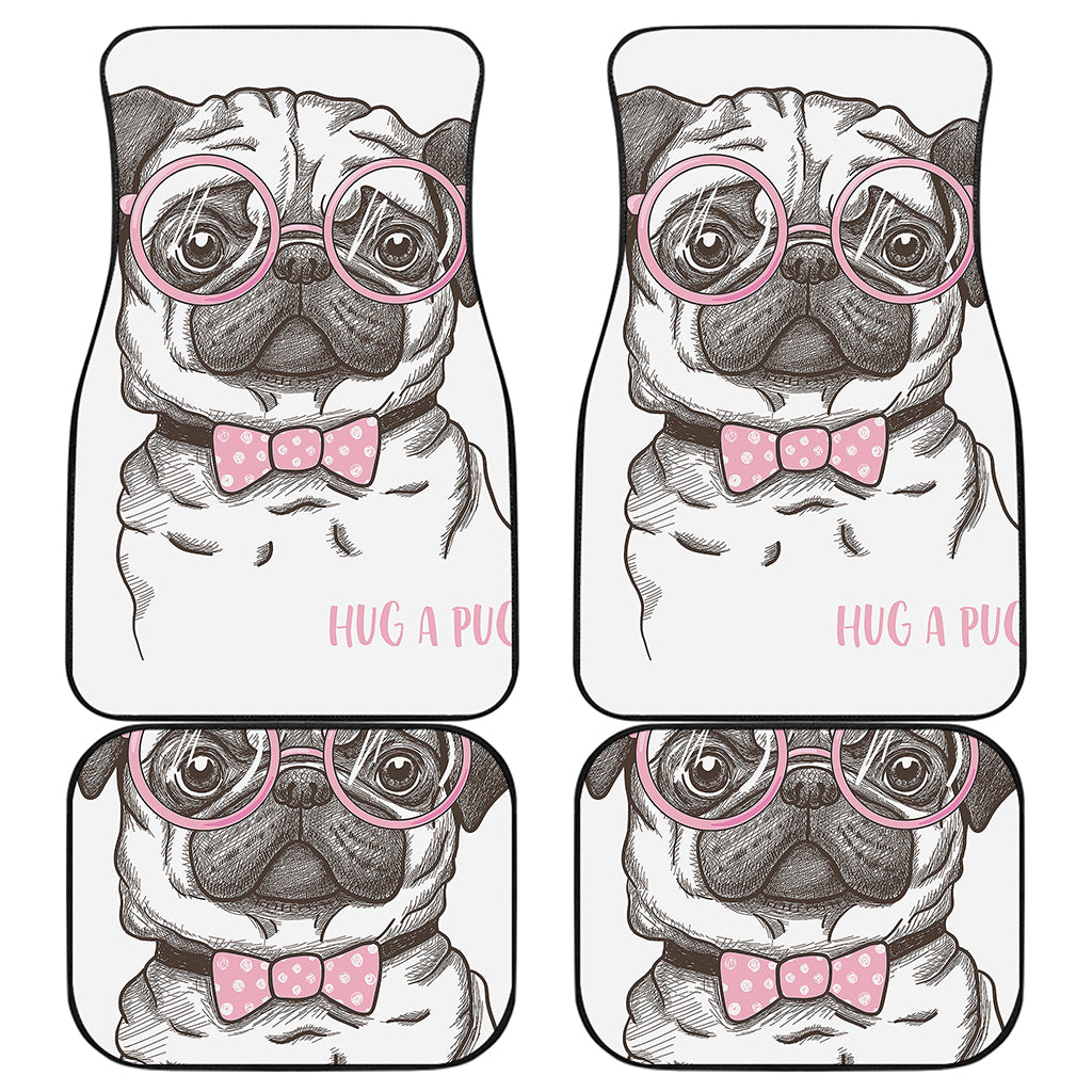 Cute Pug With Glasses Print Front and Back Car Floor Mats
