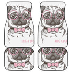 Cute Pug With Glasses Print Front and Back Car Floor Mats
