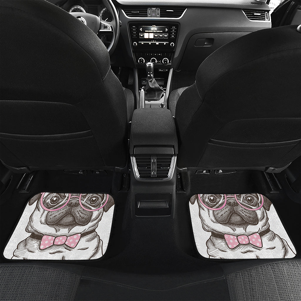 Cute Pug With Glasses Print Front and Back Car Floor Mats