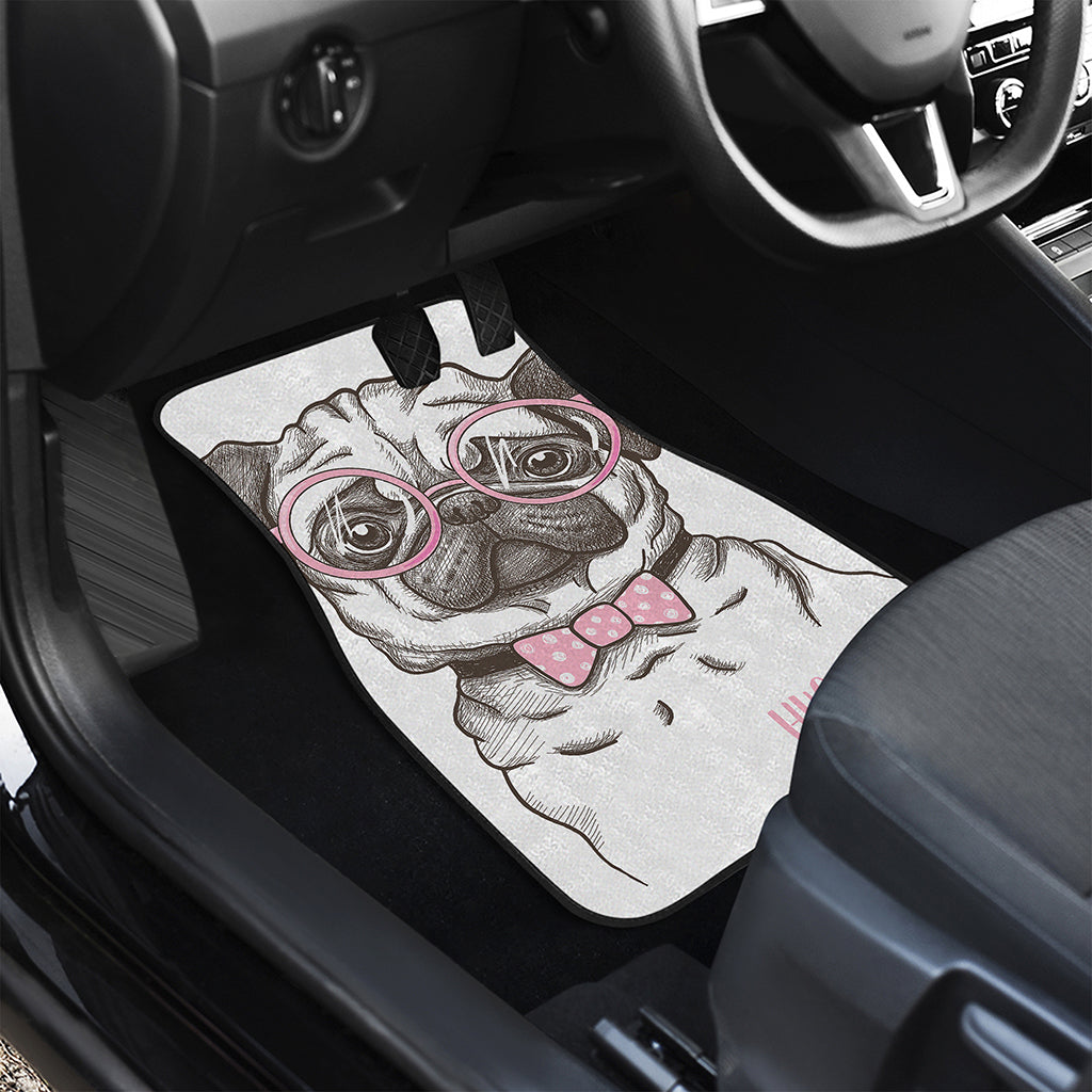 Cute Pug With Glasses Print Front and Back Car Floor Mats