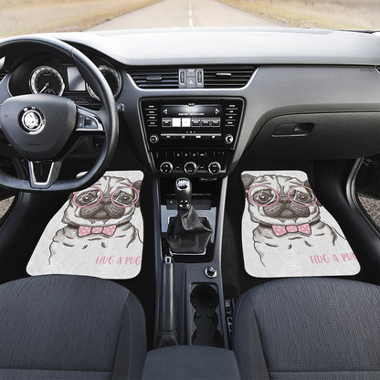 Cute Pug With Glasses Print Front Car Floor Mats