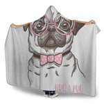 Cute Pug With Glasses Print Hooded Blanket
