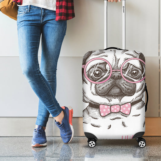 Cute Pug With Glasses Print Luggage Cover
