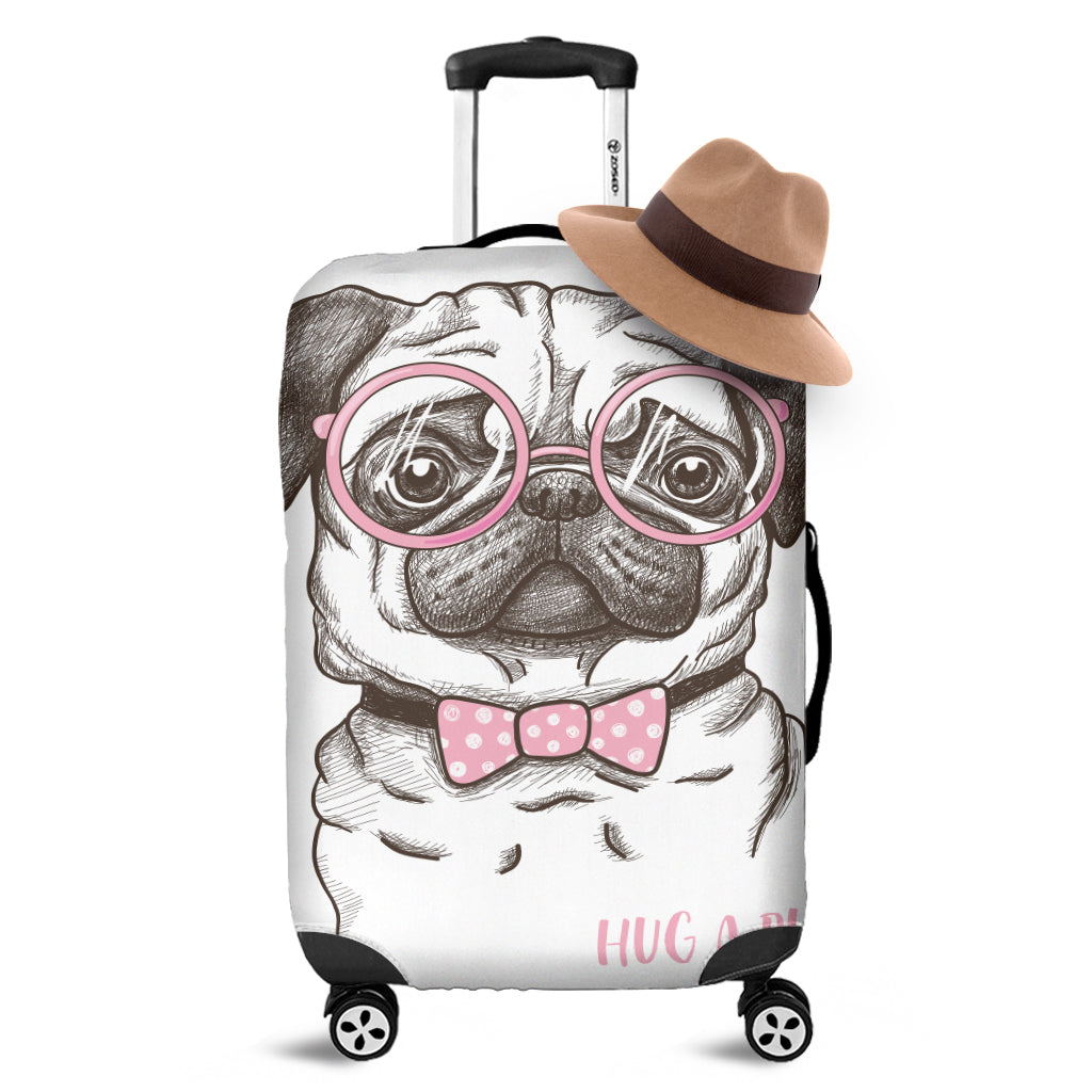 Cute Pug With Glasses Print Luggage Cover