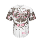 Cute Pug With Glasses Print Men's Baseball Jersey