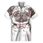 Cute Pug With Glasses Print Men's Short Sleeve Shirt