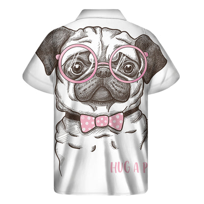 Cute Pug With Glasses Print Men's Short Sleeve Shirt