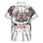 Cute Pug With Glasses Print Men's Short Sleeve Shirt