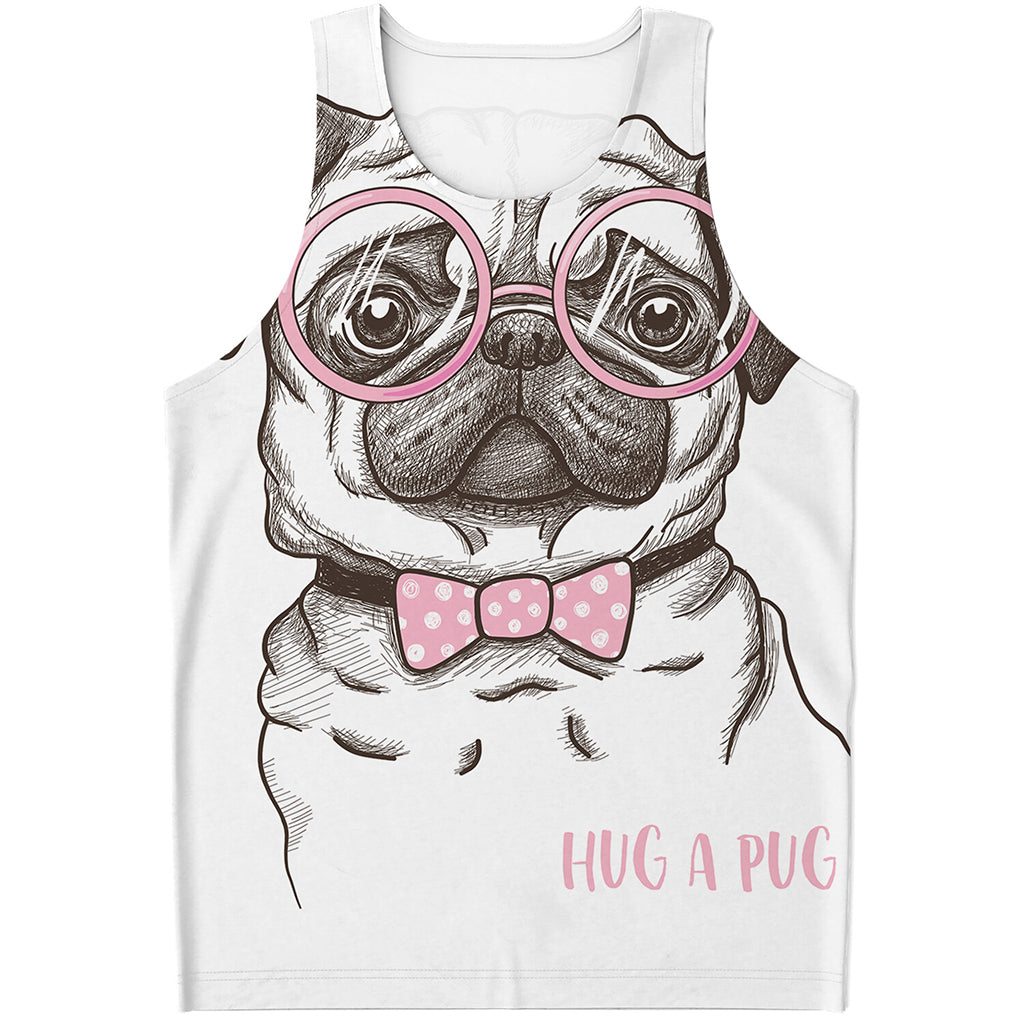 Cute Pug With Glasses Print Men's Tank Top