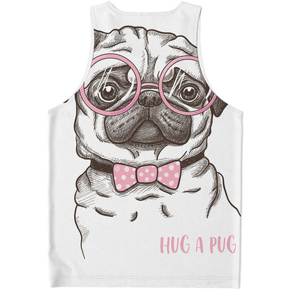 Cute Pug With Glasses Print Men's Tank Top