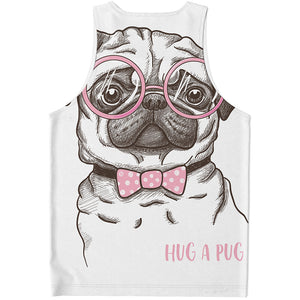 Cute Pug With Glasses Print Men's Tank Top