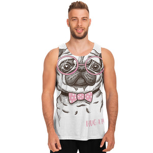 Cute Pug With Glasses Print Men's Tank Top