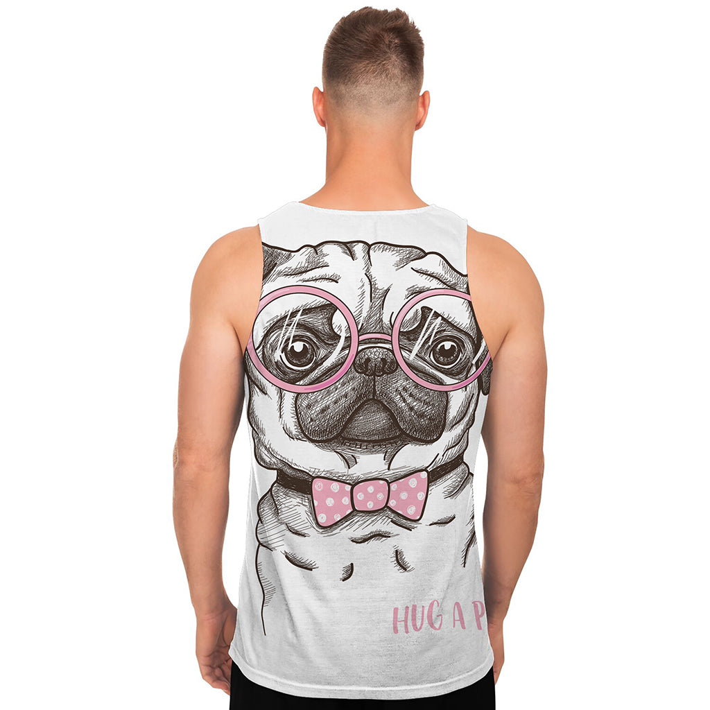 Cute Pug With Glasses Print Men's Tank Top