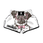 Cute Pug With Glasses Print Muay Thai Boxing Shorts