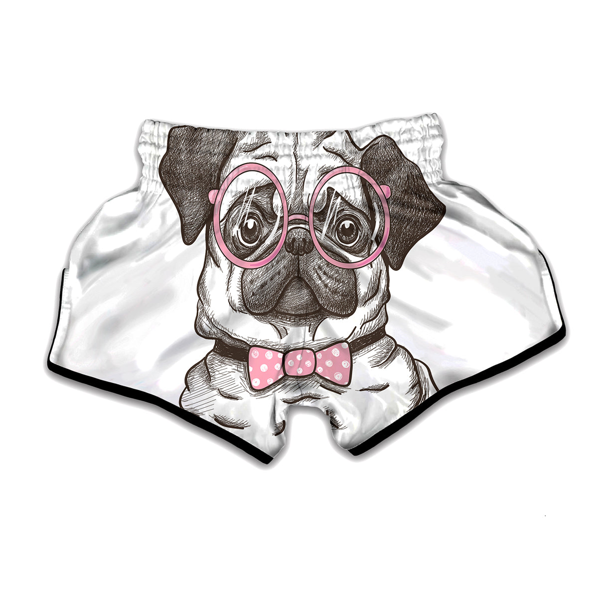 Cute Pug With Glasses Print Muay Thai Boxing Shorts