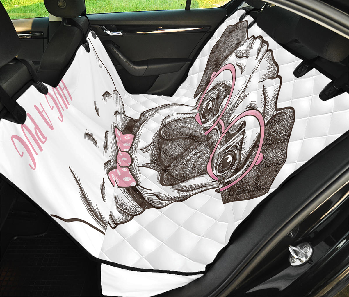 Cute Pug With Glasses Print Pet Car Back Seat Cover