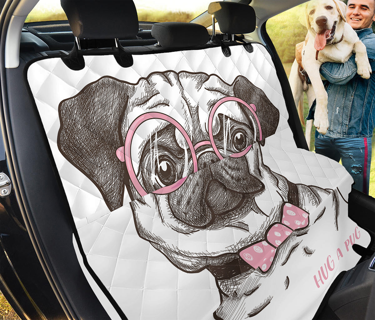 Cute Pug With Glasses Print Pet Car Back Seat Cover