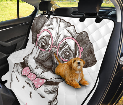 Cute Pug With Glasses Print Pet Car Back Seat Cover