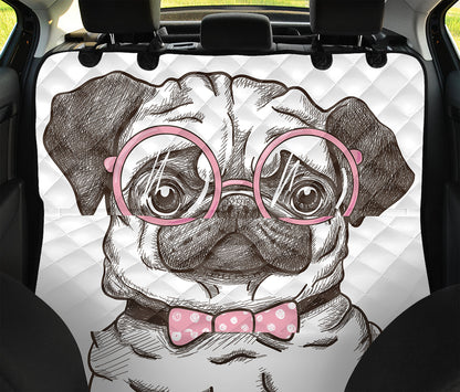 Cute Pug With Glasses Print Pet Car Back Seat Cover
