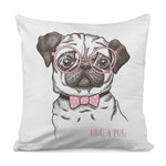 Cute Pug With Glasses Print Pillow Cover