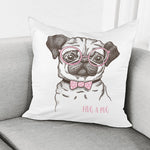 Cute Pug With Glasses Print Pillow Cover